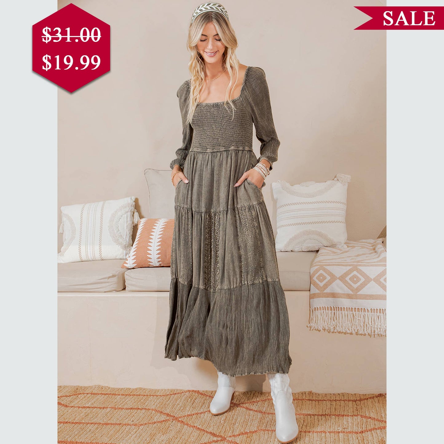 Embroidered Mid-Length Dress