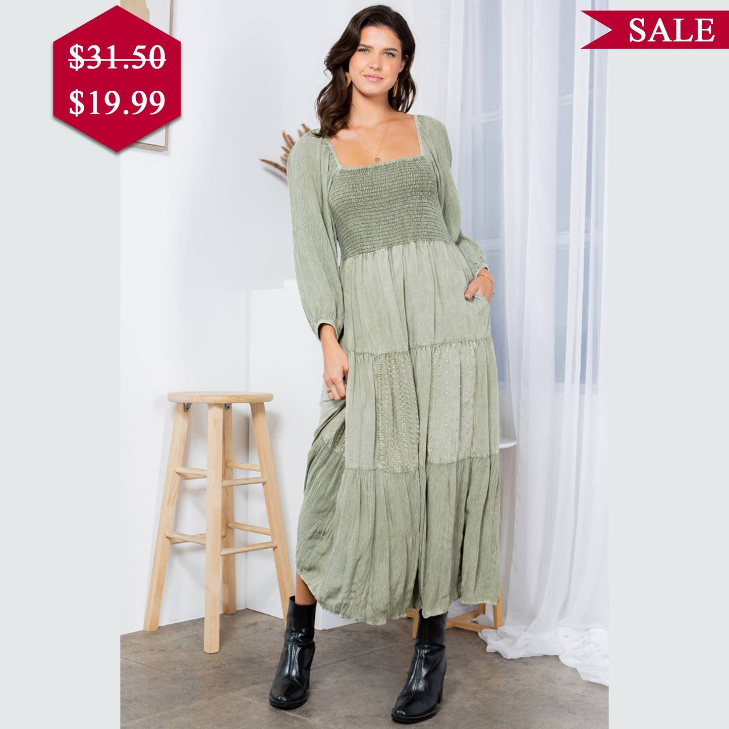 Embroidered Mid-Length Dress