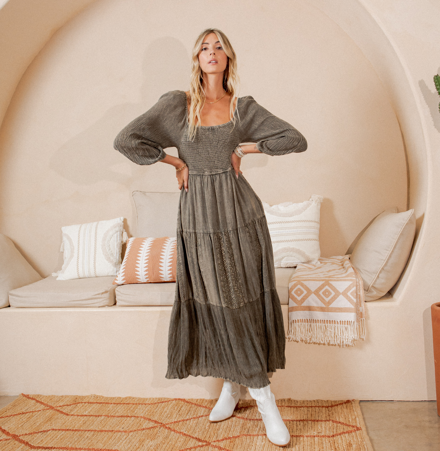 Embroidered Mid-Length Dress