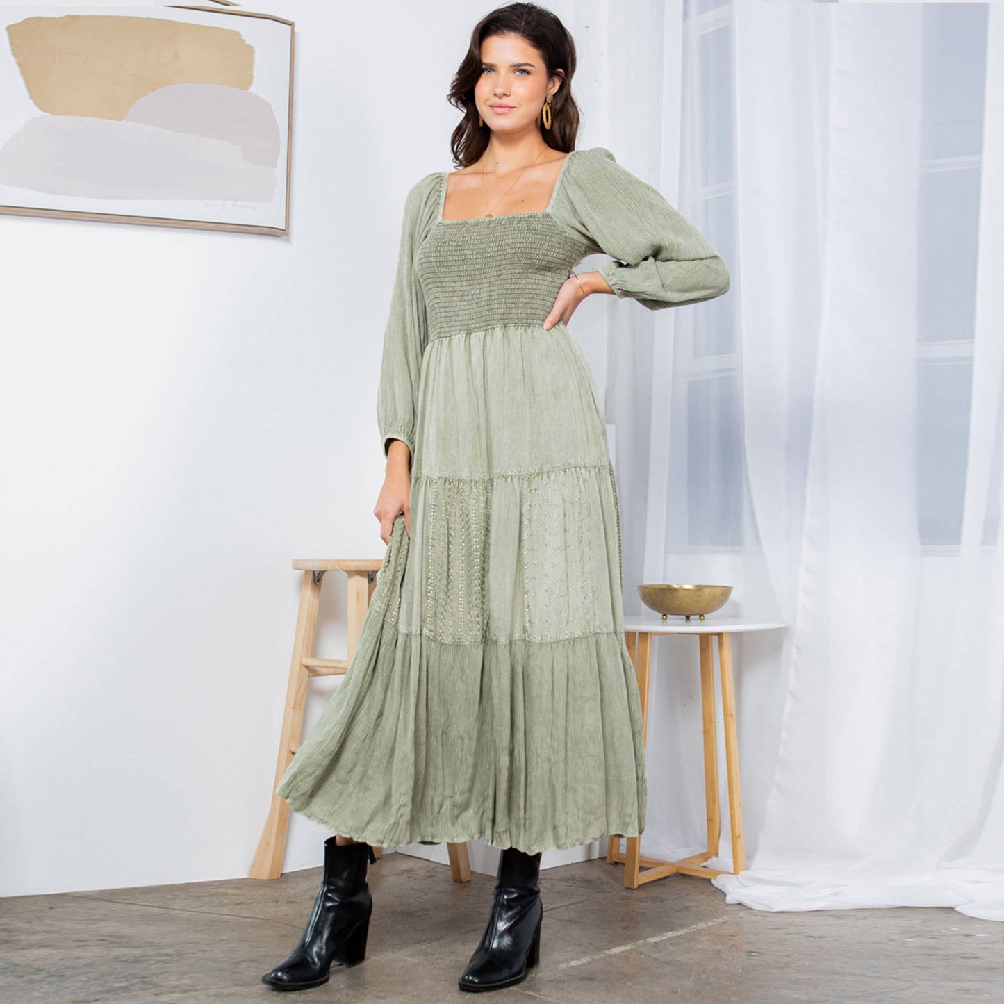 Embroidered Mid-Length Dress