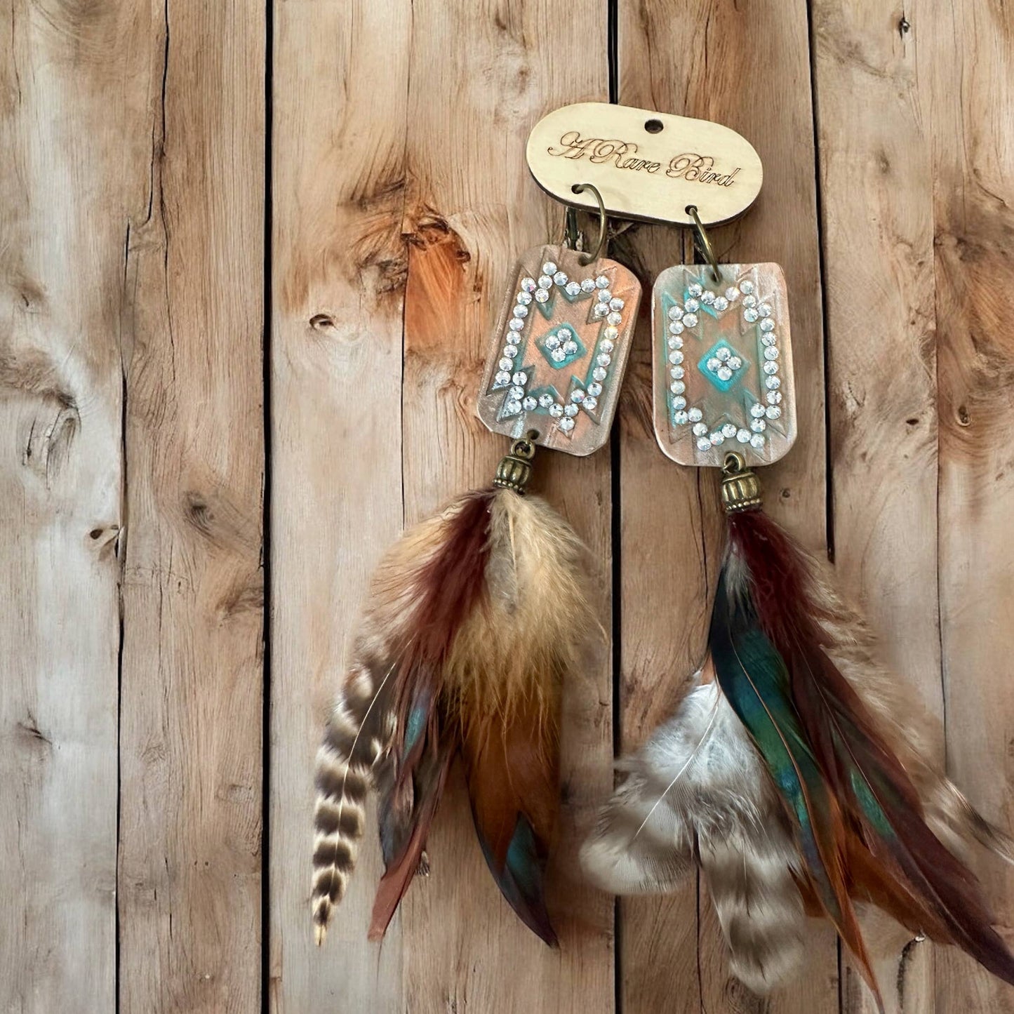 Tooled Leather Feather Earrings