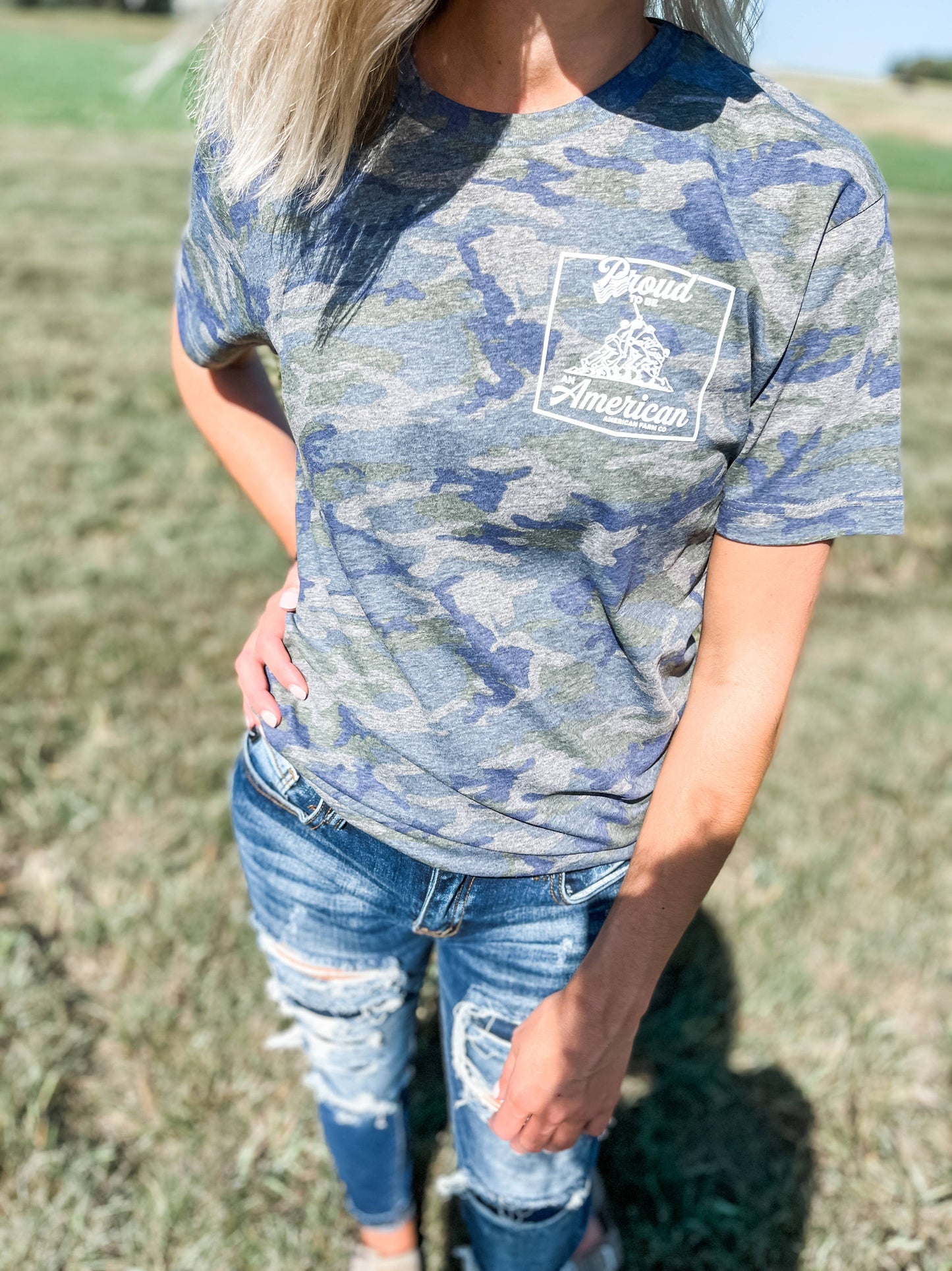 Graphic Patriotic ‘Proud American' Camo Graphic Tee