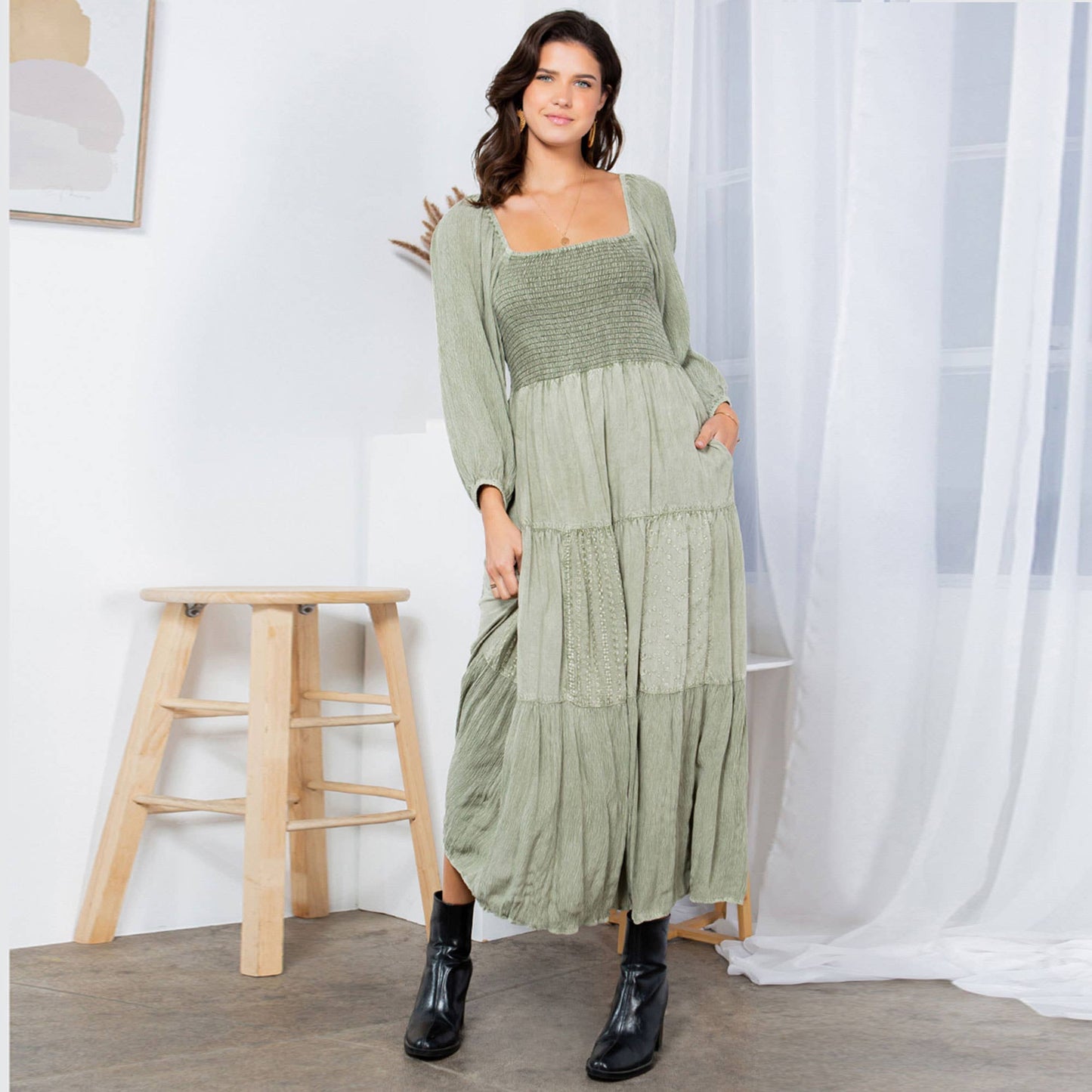Embroidered Mid-Length Dress
