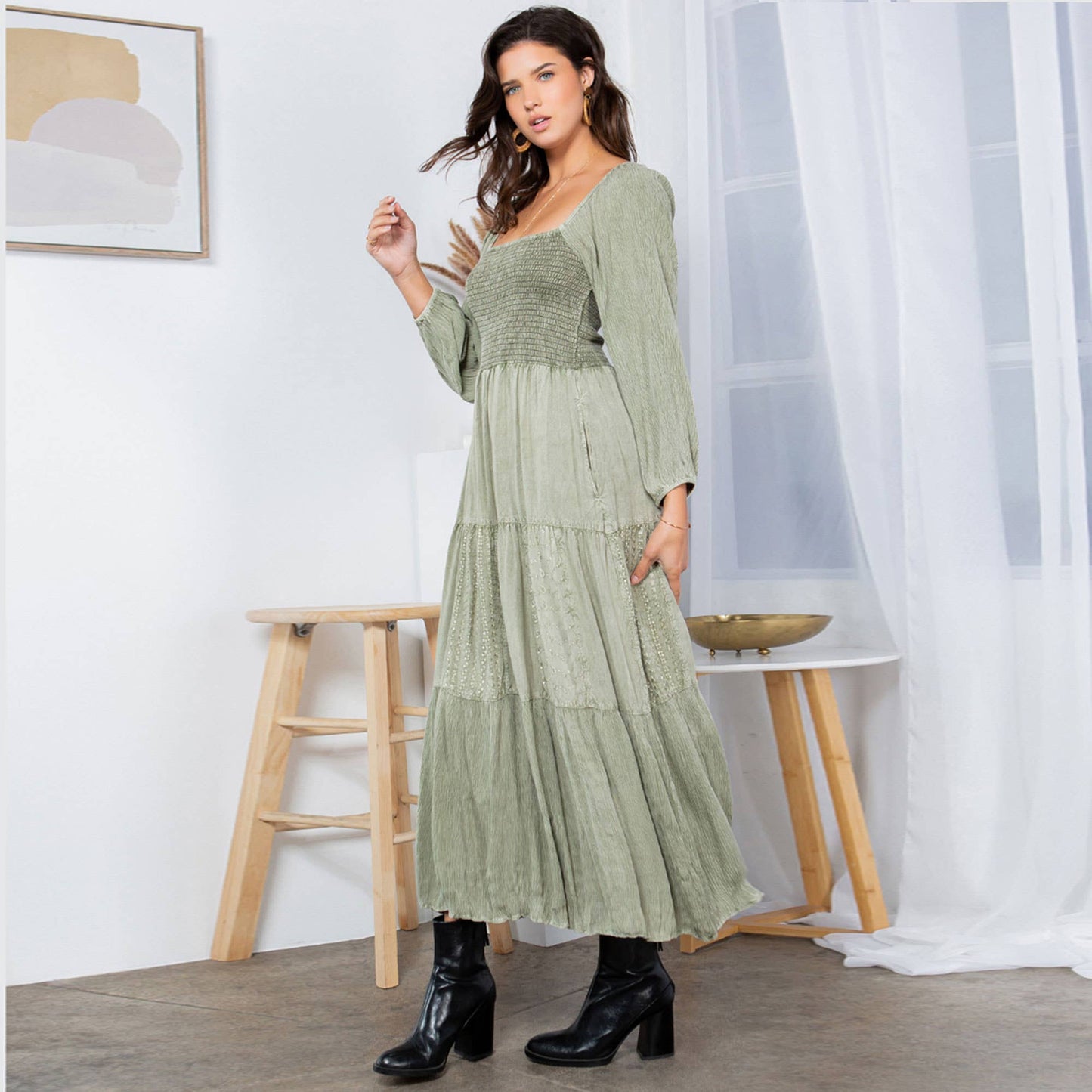 Embroidered Mid-Length Dress