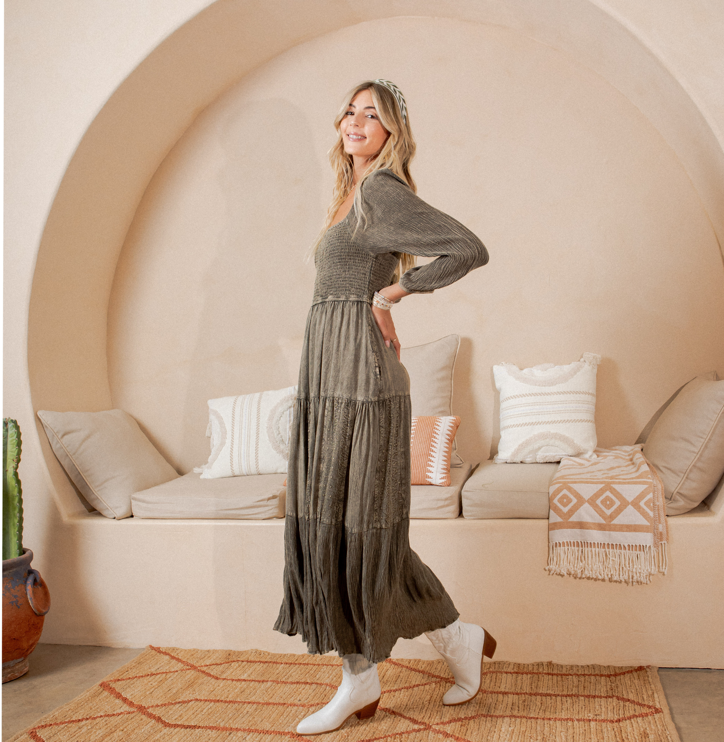 Embroidered Mid-Length Dress