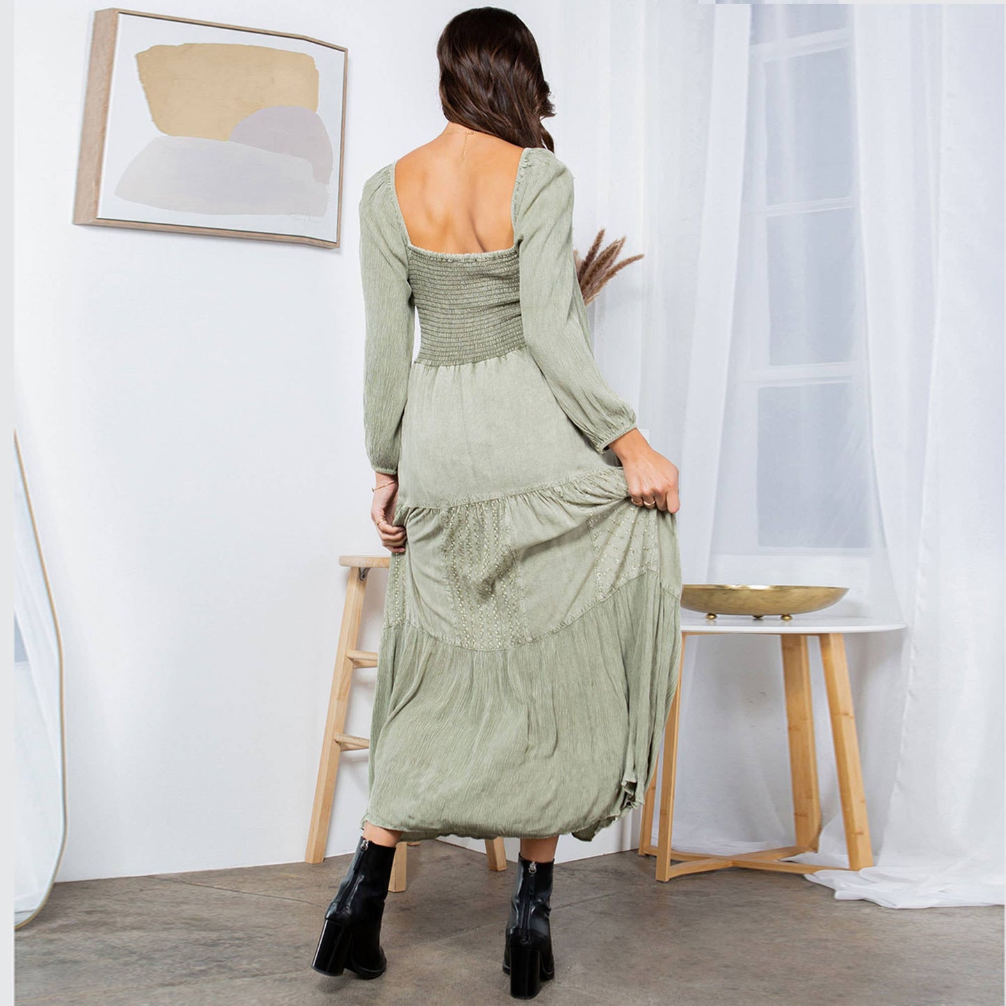 Embroidered Mid-Length Dress