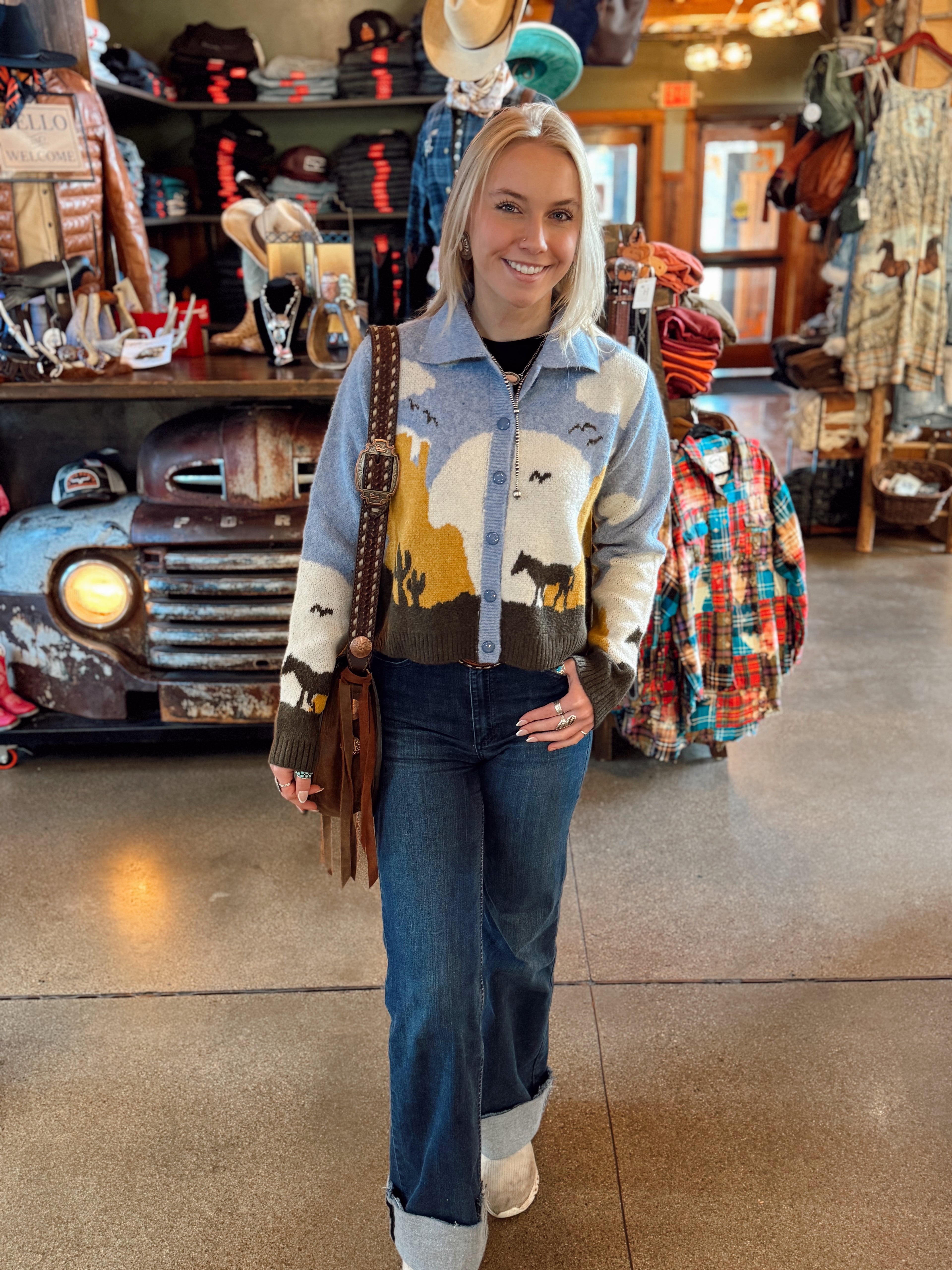 Cozy sweater knit horse cardigan