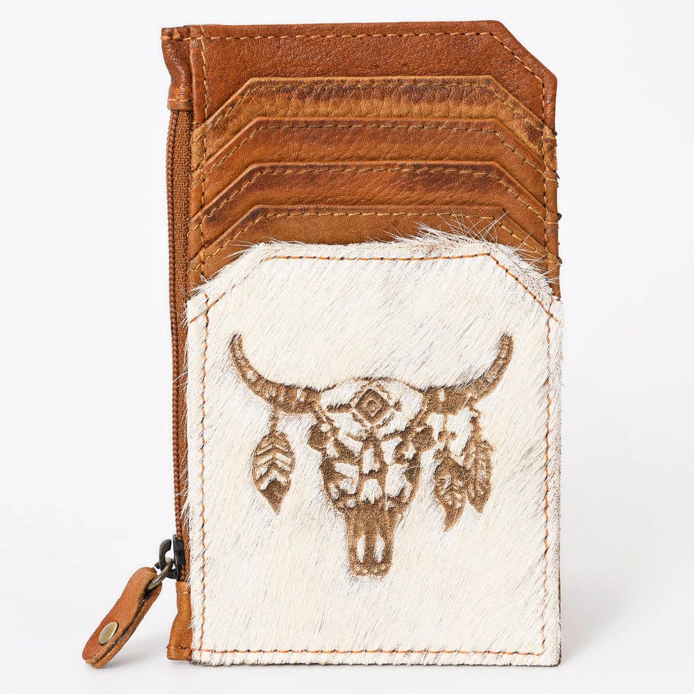 ADCCM101 Cowhide Leather Card Holder - Engraved Western Leather Slim Wallet