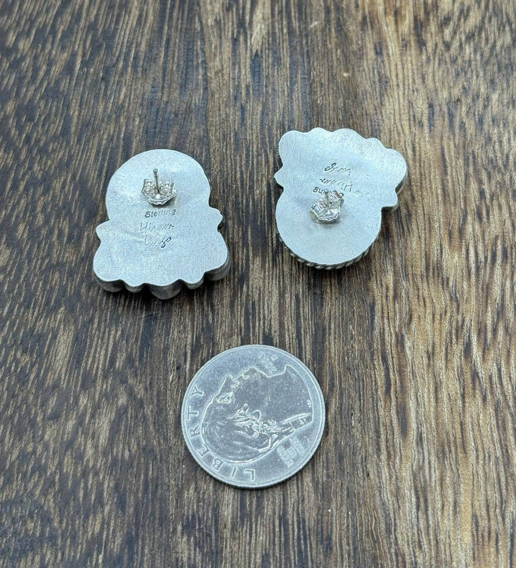 Navajo Handmade Sterling Silver Multi Color Spiny Pink Shell Cluster Earrings