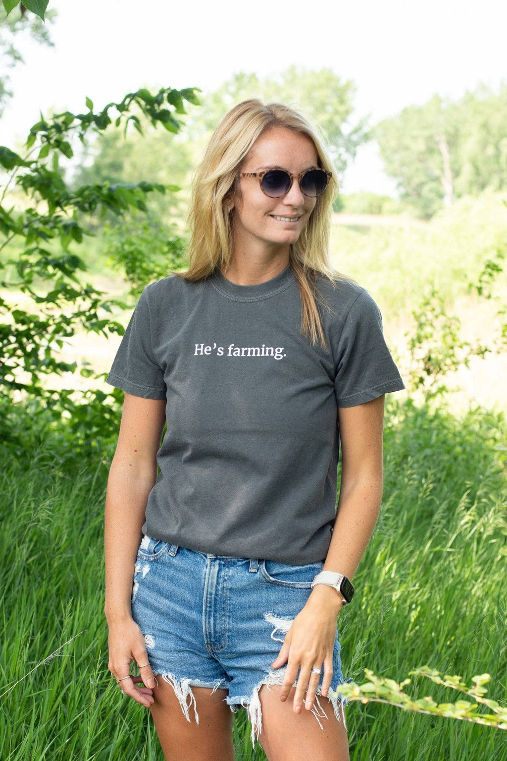 Western 'He's Farming.' Charcoal Graphic Tee