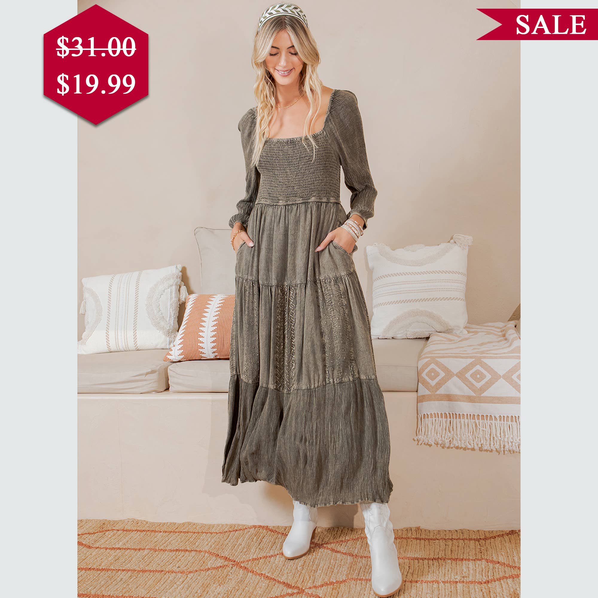 Embroidered Mid-Length Dress