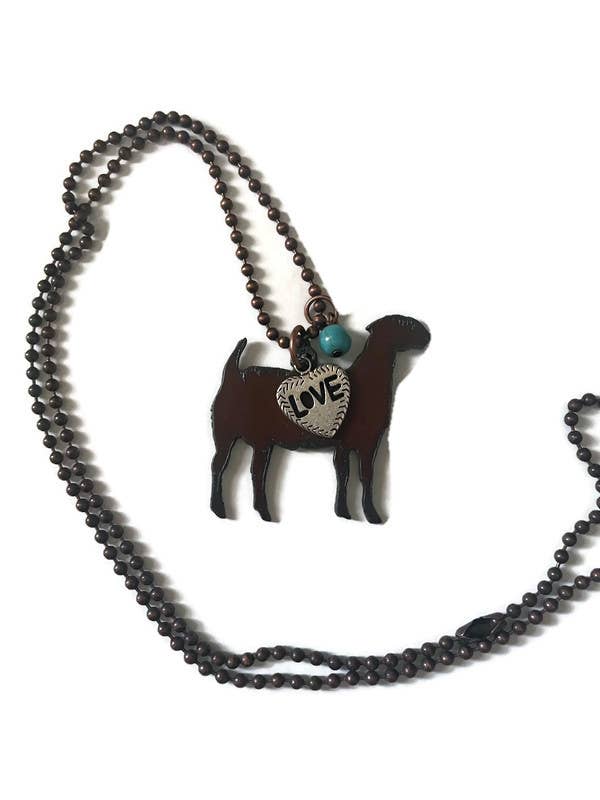 Rustic Show GOAT necklace love heart charm and turq bead