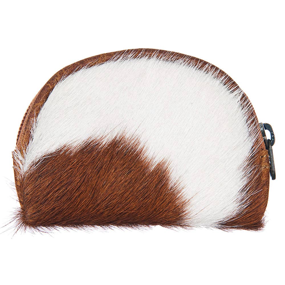 LC-ADBG472 Hair-On Cowhide Leather Coin Purse Western Mini Zip Wallet