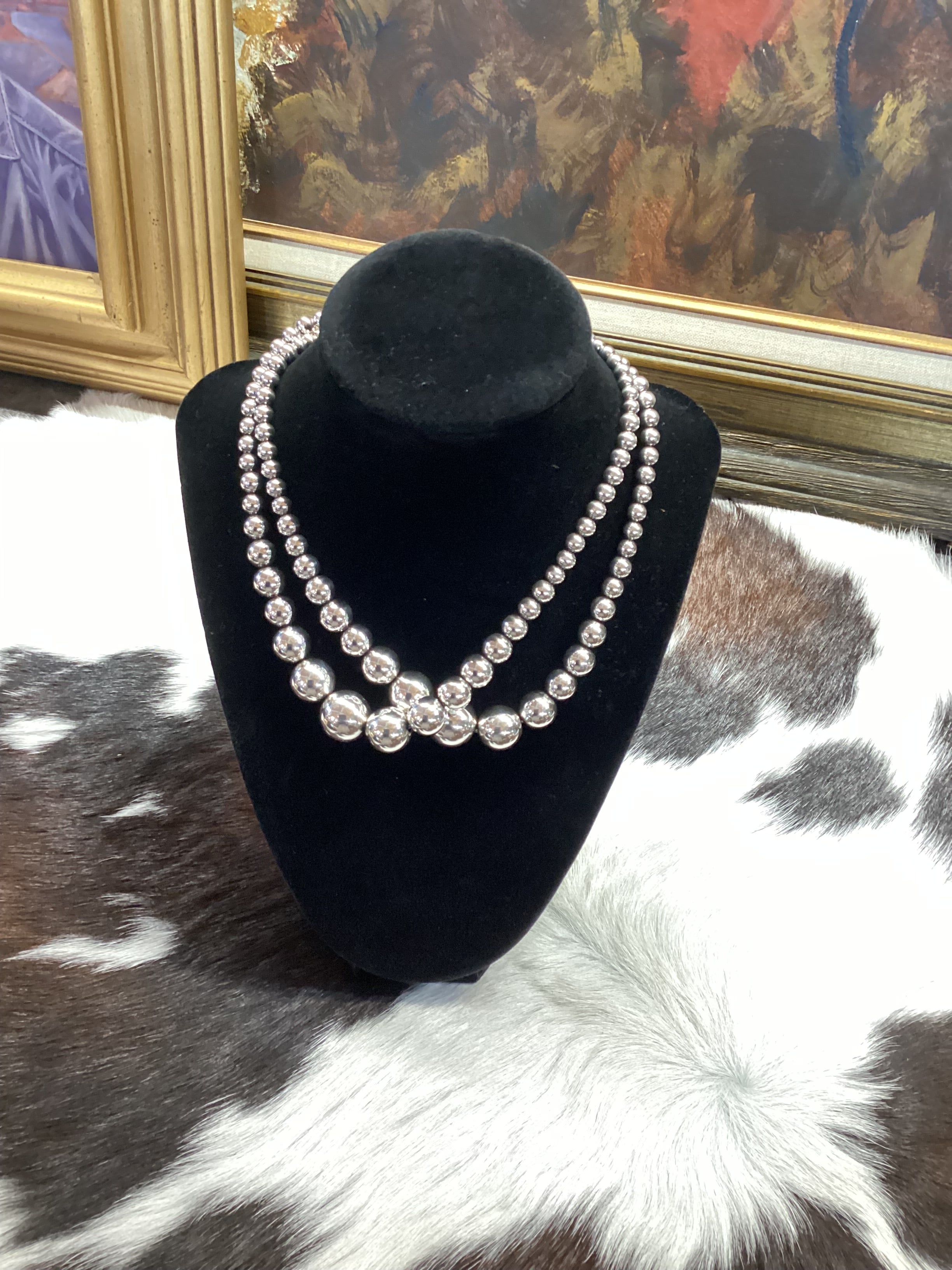 Non oxidized Sterling Silver Graduated Beaded Necklace