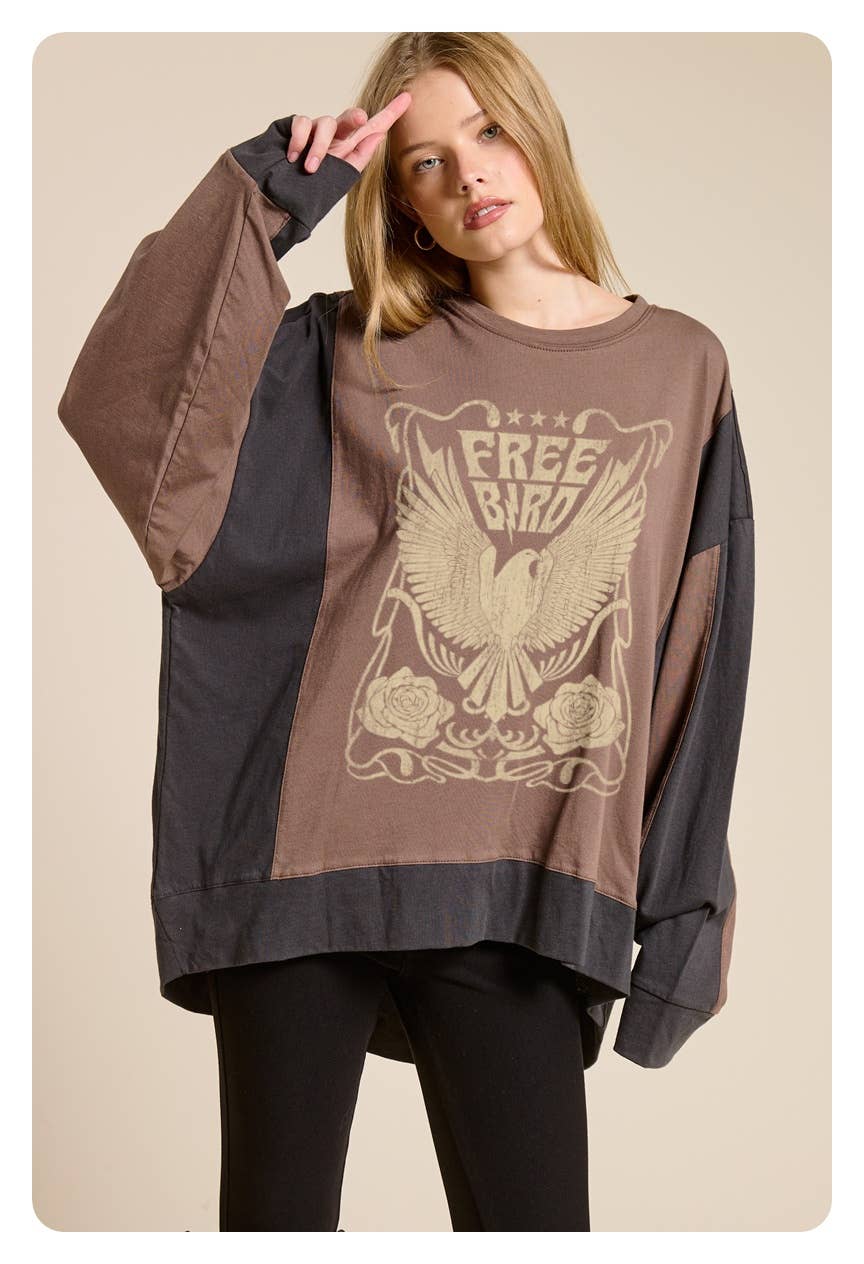Free Bird Vintage Graphic Oversized Pullover