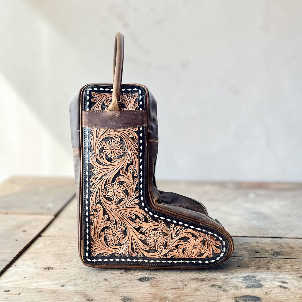 Tooled leather boots travel bag 