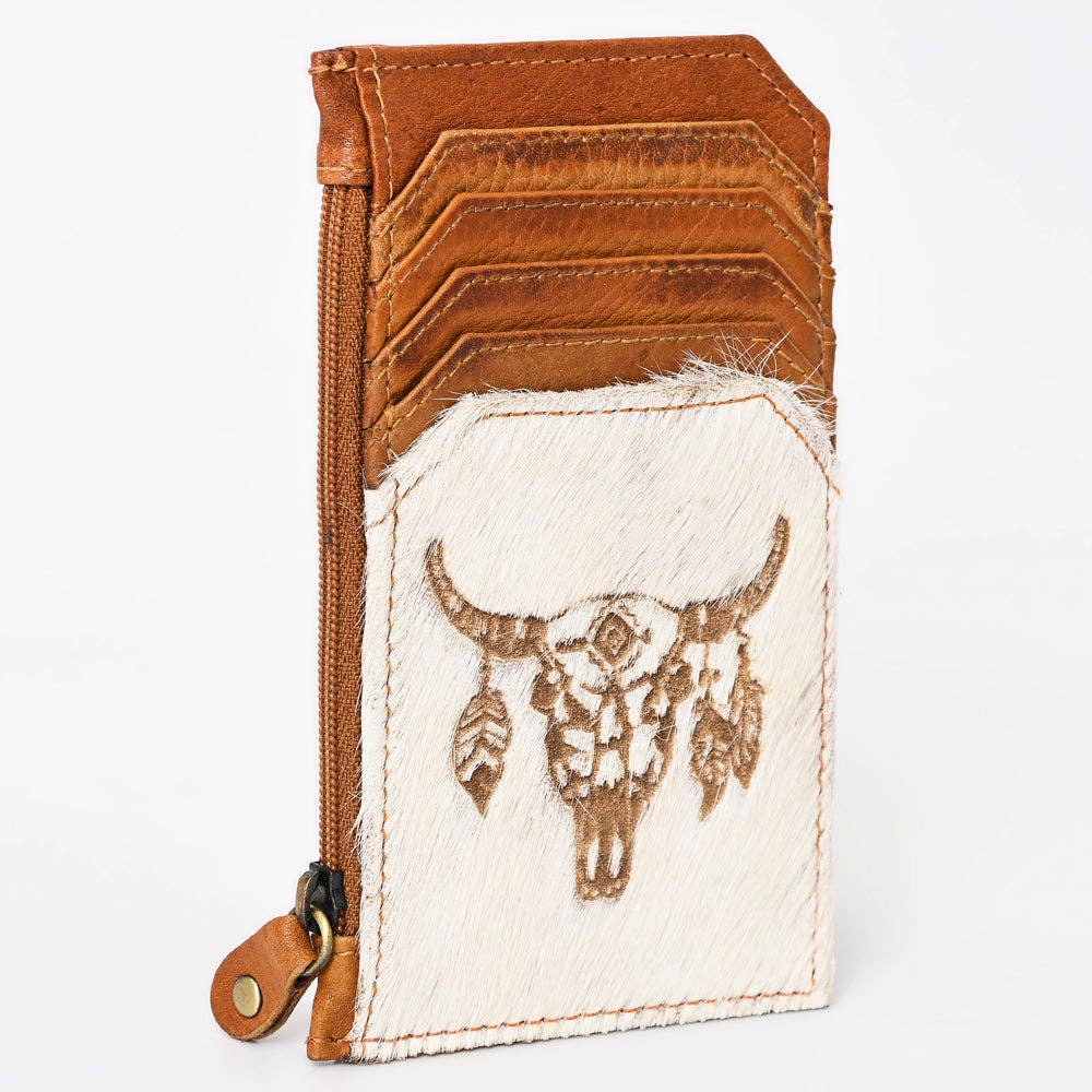 ADCCM101 Cowhide Leather Card Holder - Engraved Western Leather Slim Wallet