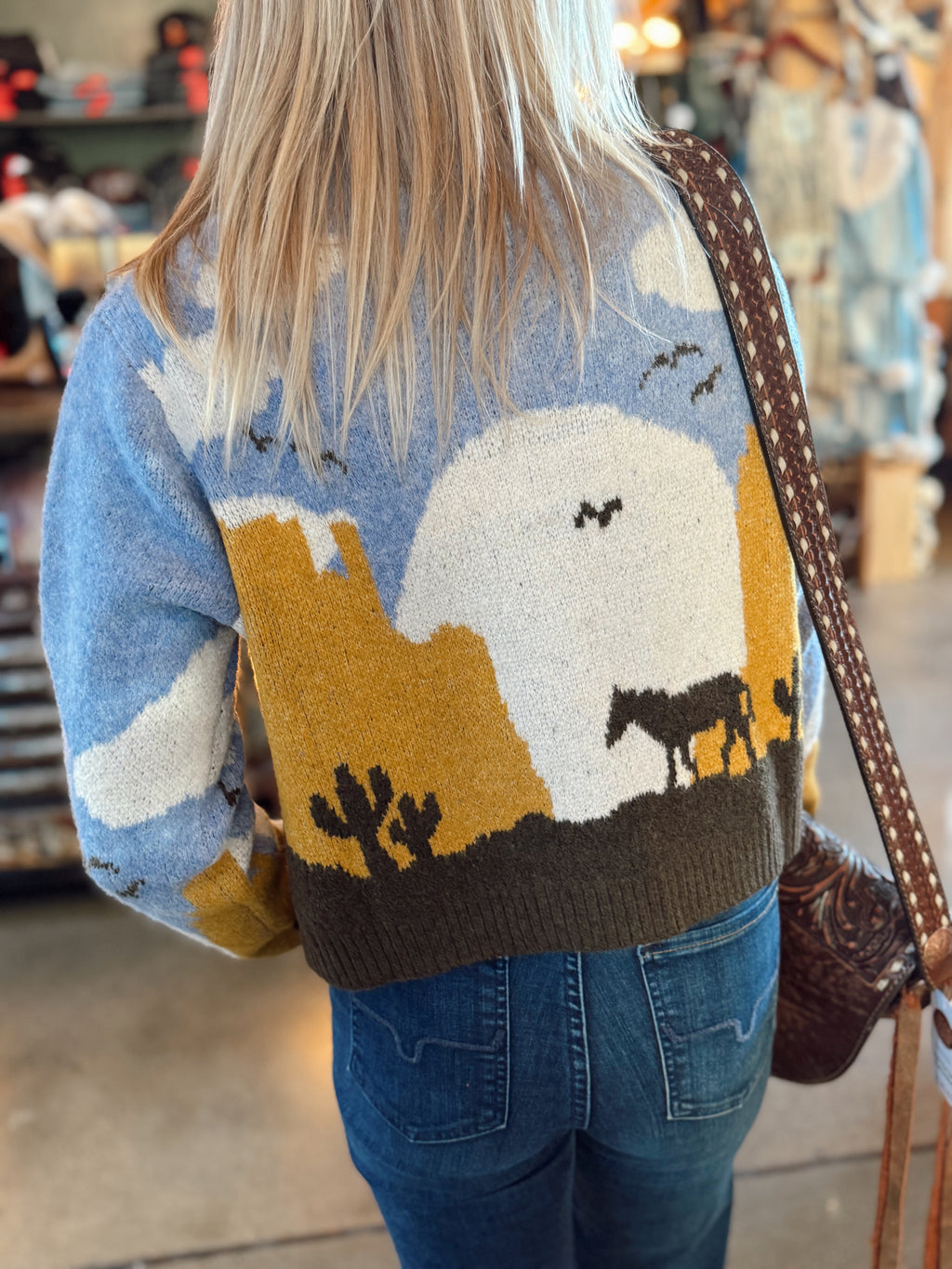 Cozy sweater knit horse cardigan