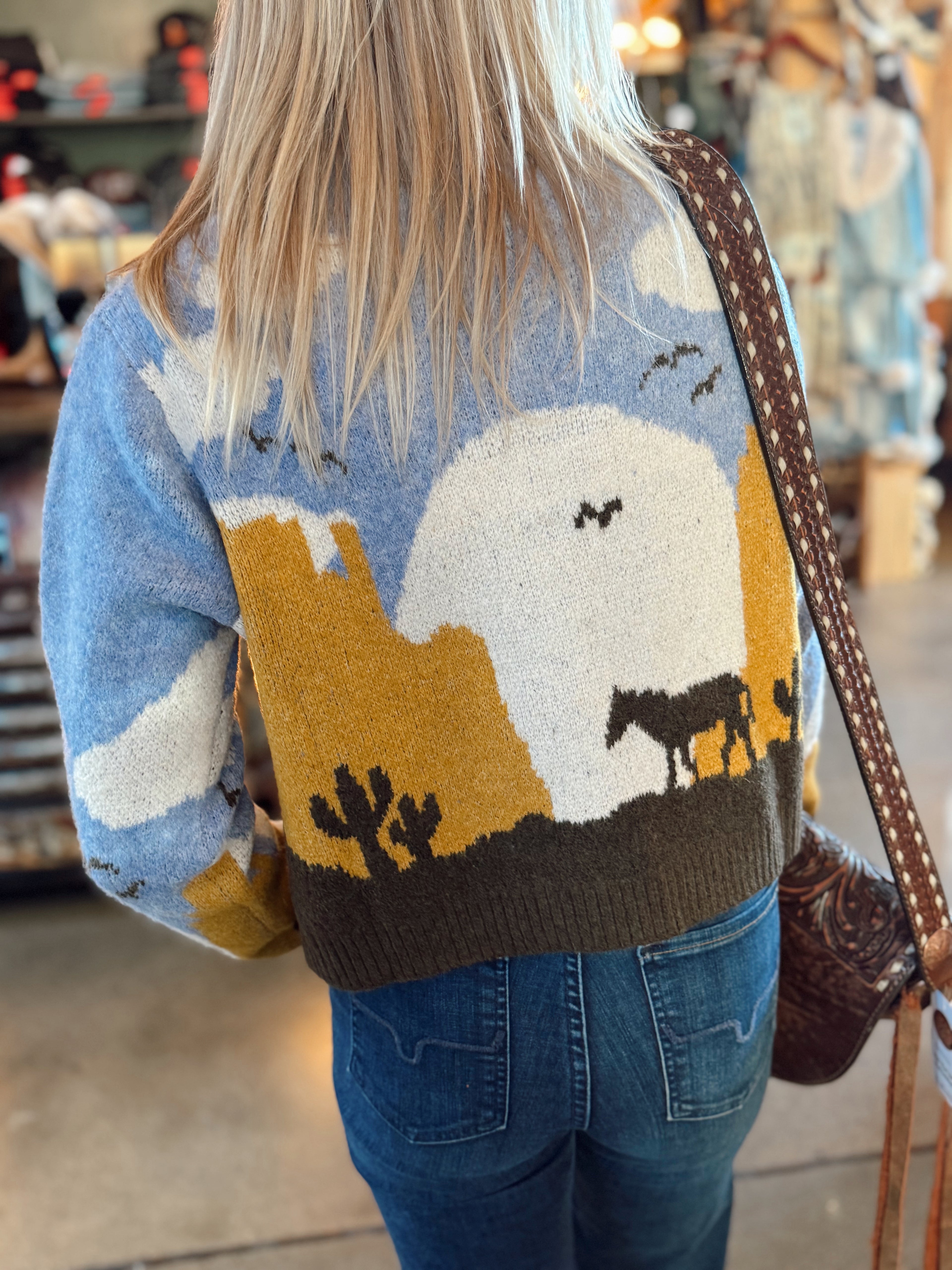 Cozy sweater knit horse cardigan