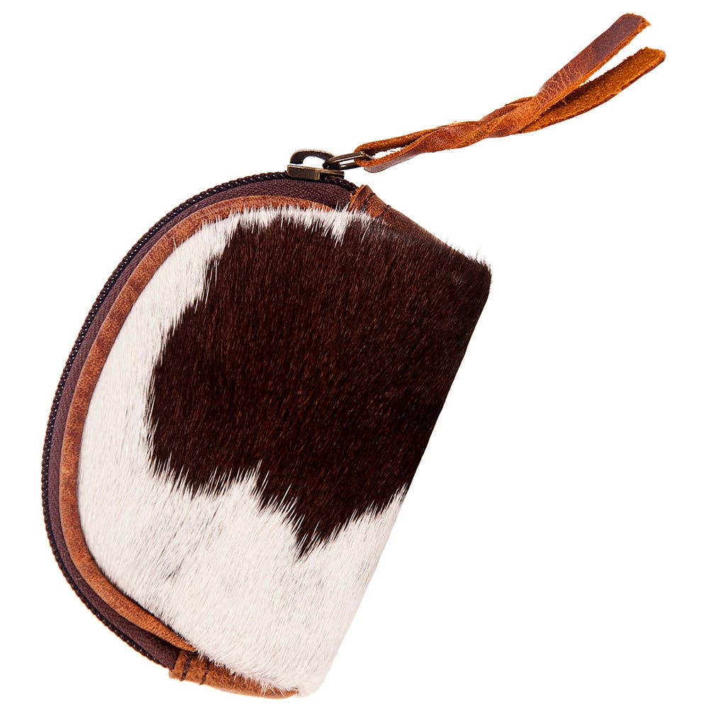 LC-ADBG472 Hair-On Cowhide Leather Coin Purse Western Mini Zip Wallet
