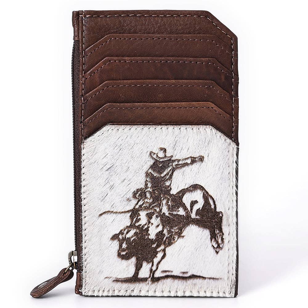 ADCCM101 Cowhide Leather Card Holder - Engraved Western Leather Slim Wallet