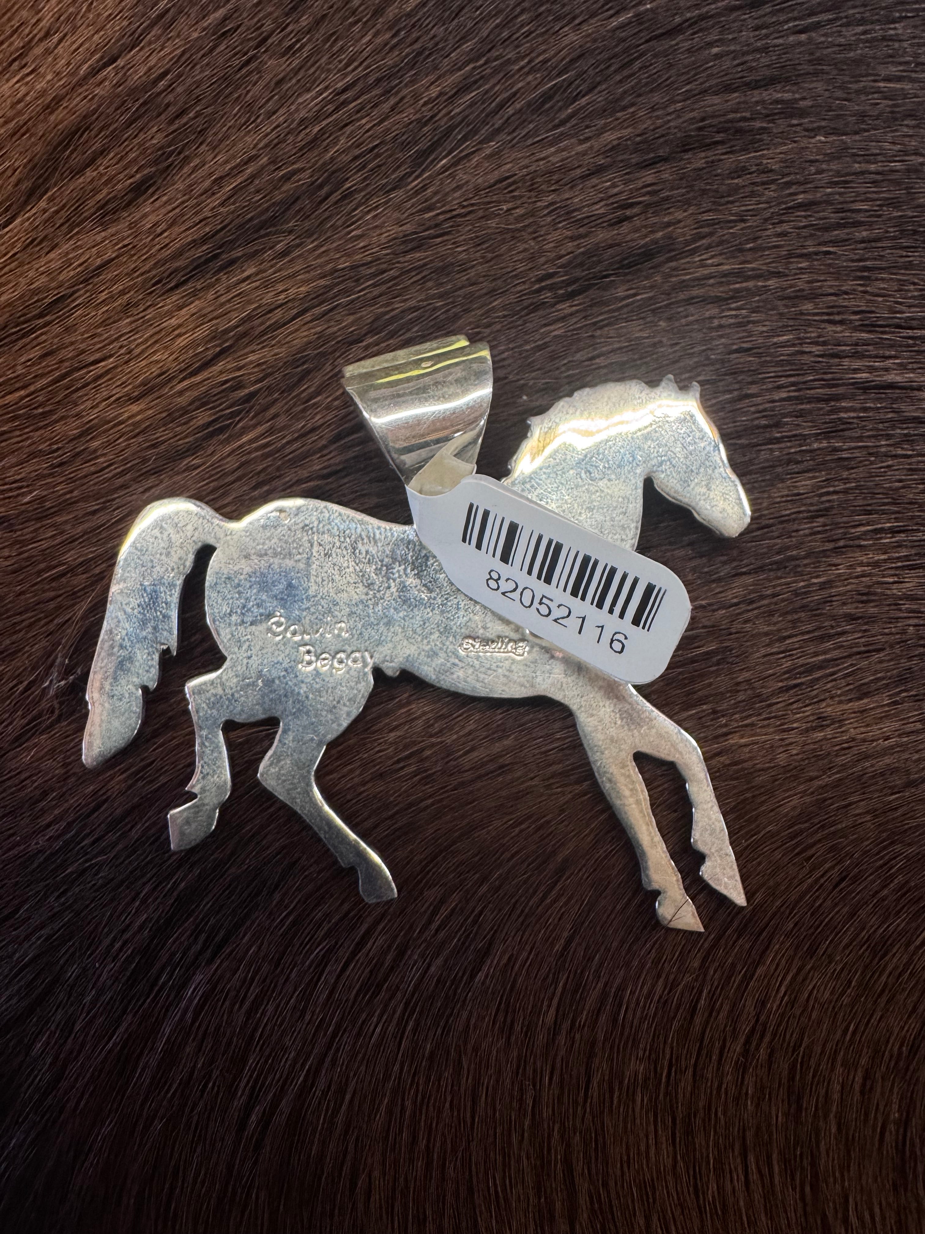 Black Onyx Turquoise Inlay Horse Pendant