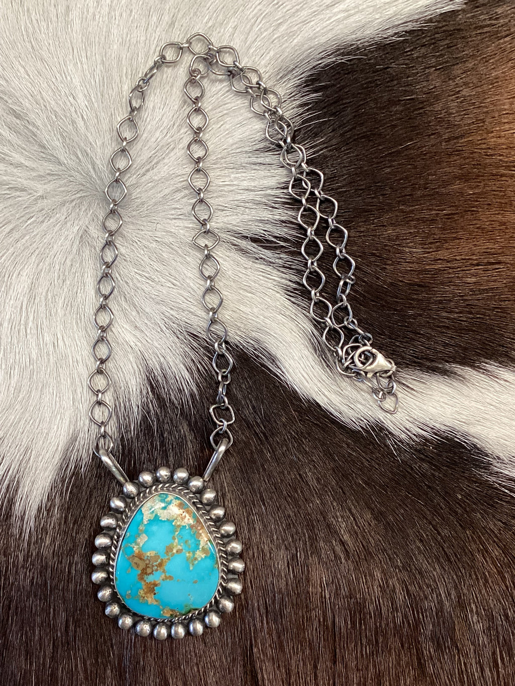 Native Navajo Handmade Sterling Silver Sonoran Gold Turquoise Necklace 18” Large