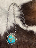 Native Navajo Handmade Sterling Silver Sonoran Gold Turquoise Necklace 18” Large