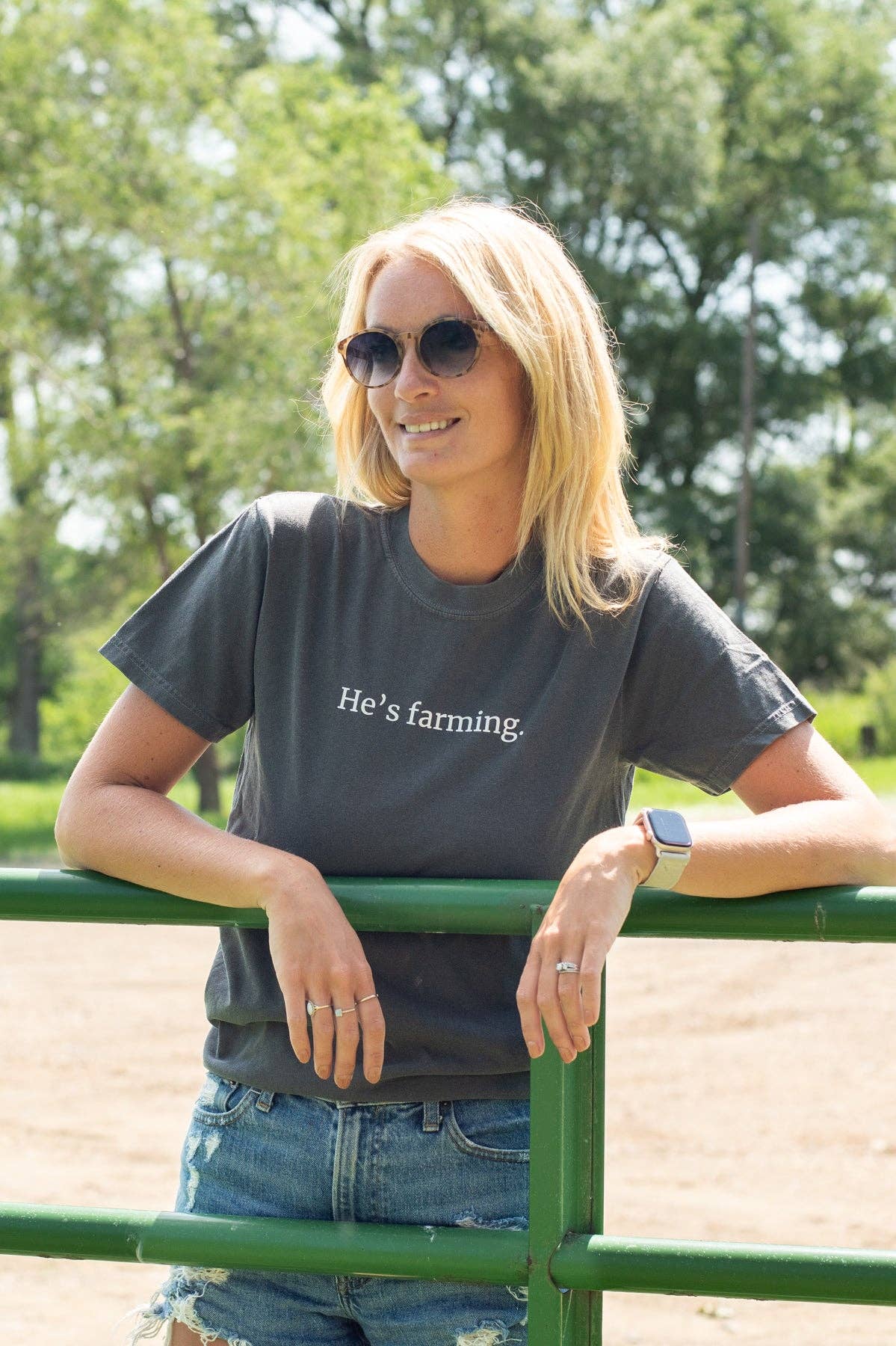 Western 'He's Farming.' Charcoal Graphic Tee