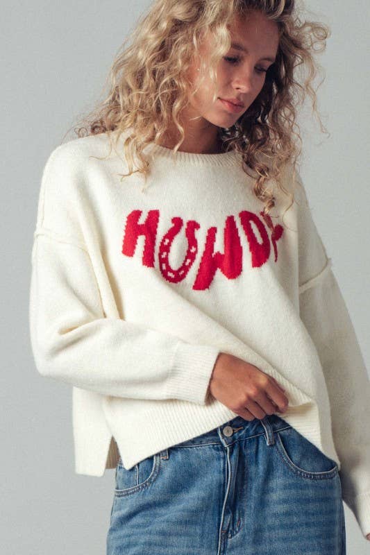 Howdy Slogan Relaxed Knit Sweater
