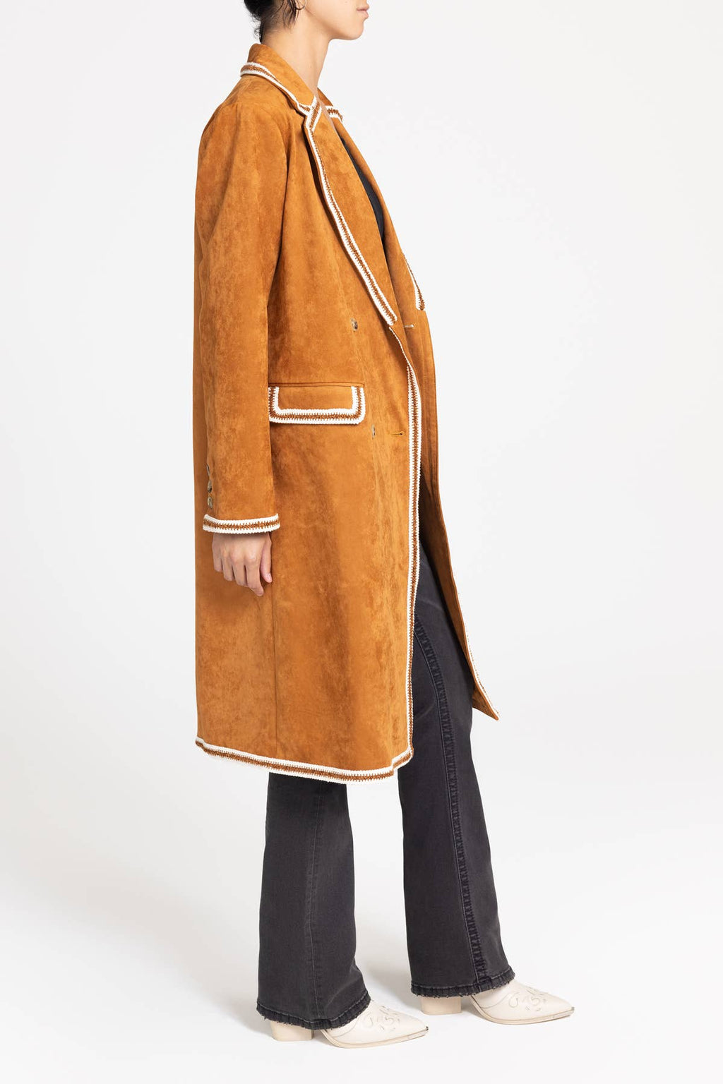 FAUX SUEDE LEATHER LONG COAT
