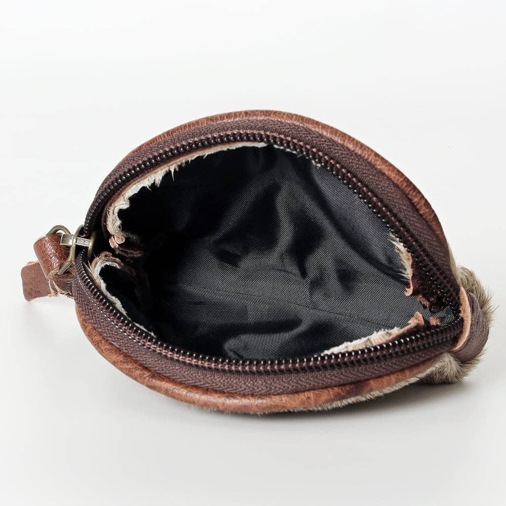 LC-ADBG472 Hair-On Cowhide Leather Coin Purse Western Mini Zip Wallet