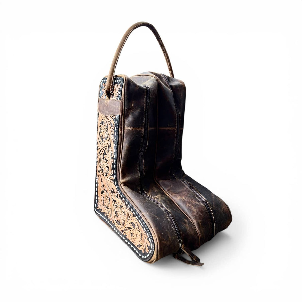 Tooled leather boots travel bag 
