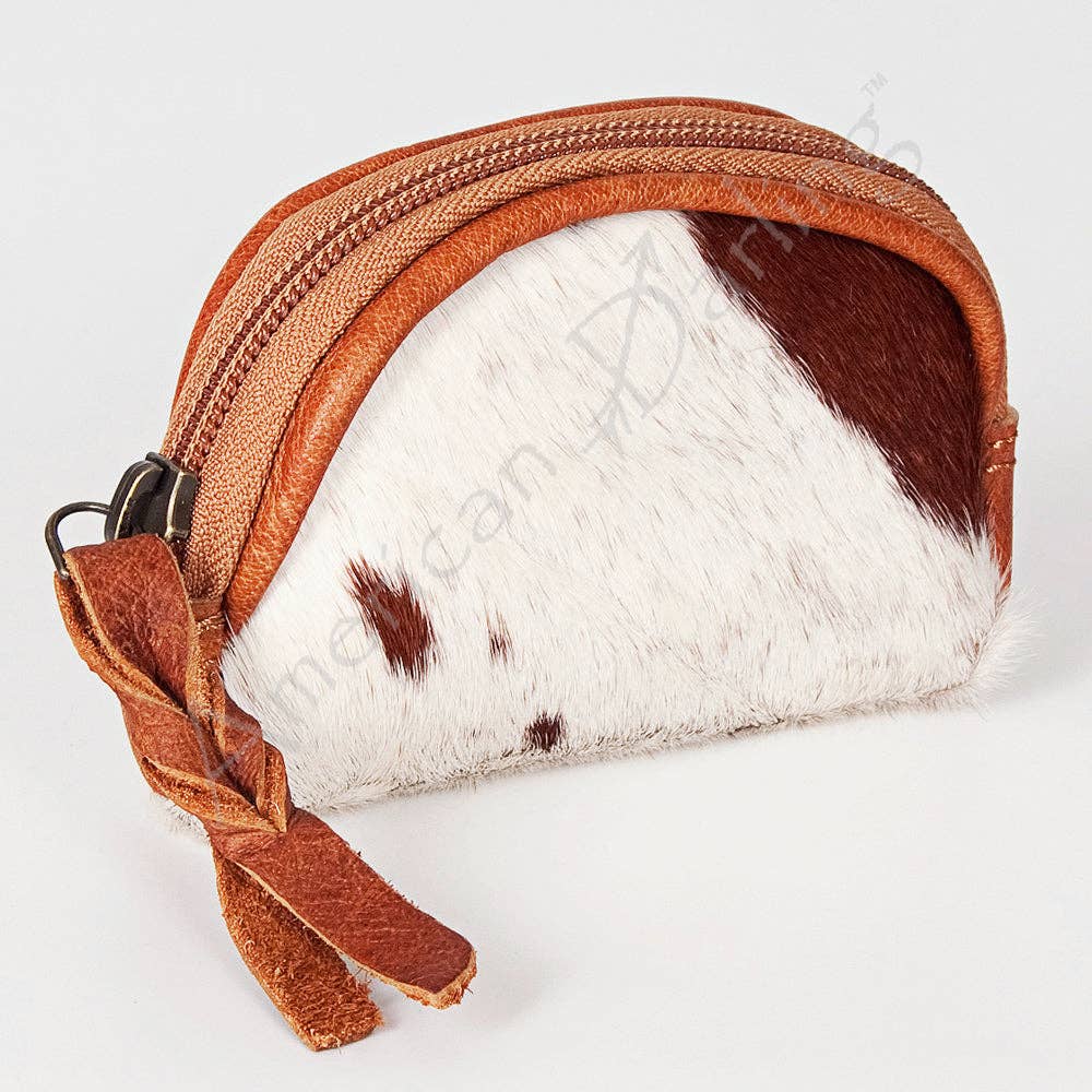 LC-ADBG472 Hair-On Cowhide Leather Coin Purse Western Mini Zip Wallet