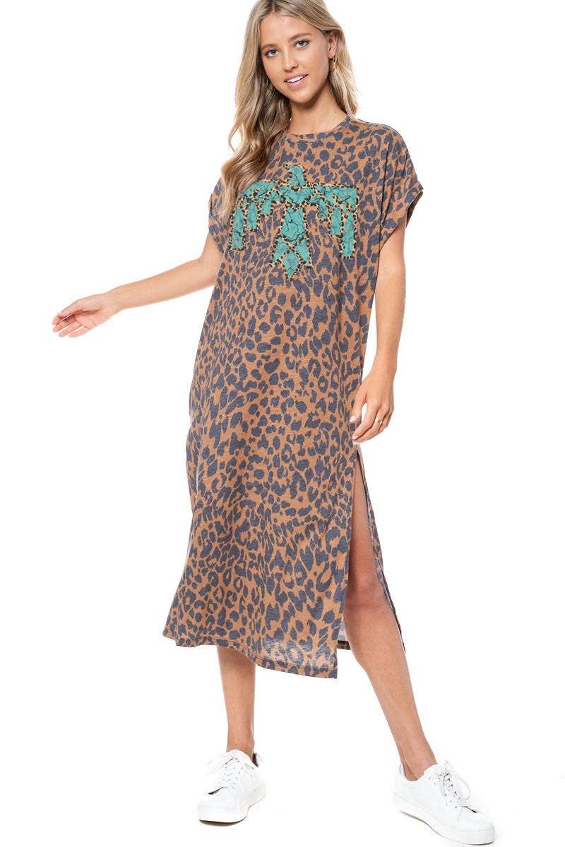 Turquoise Aztec Thunder Bird Graphic Leopard Maxi Dress