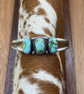 Navajo Handmade Sterling Silver Sonoran Gold Turquoise Cluster Cuff Bracelet