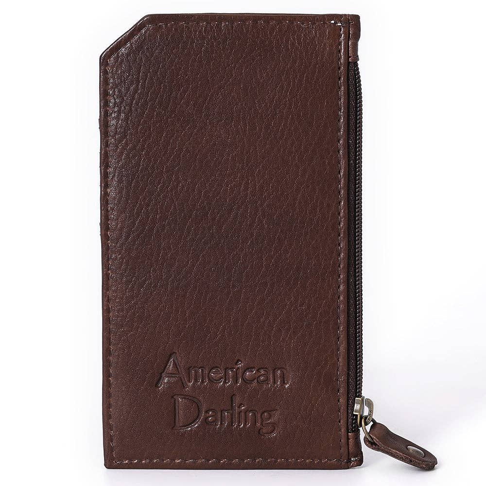 ADCCM101 Cowhide Leather Card Holder - Engraved Western Leather Slim Wallet