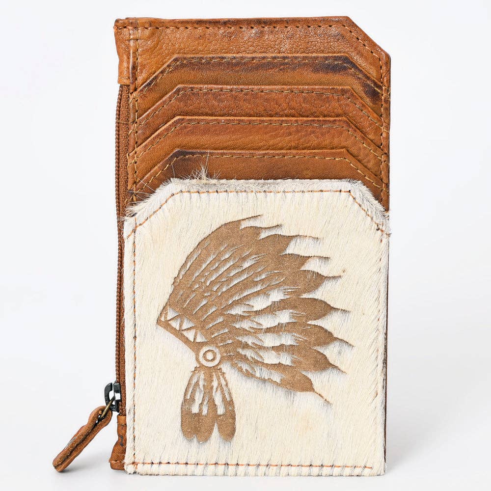 ADCCM101 Cowhide Leather Card Holder - Engraved Western Leather Slim Wallet