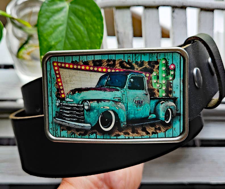 Western Vintage Turquoise Truck Belt Buckle