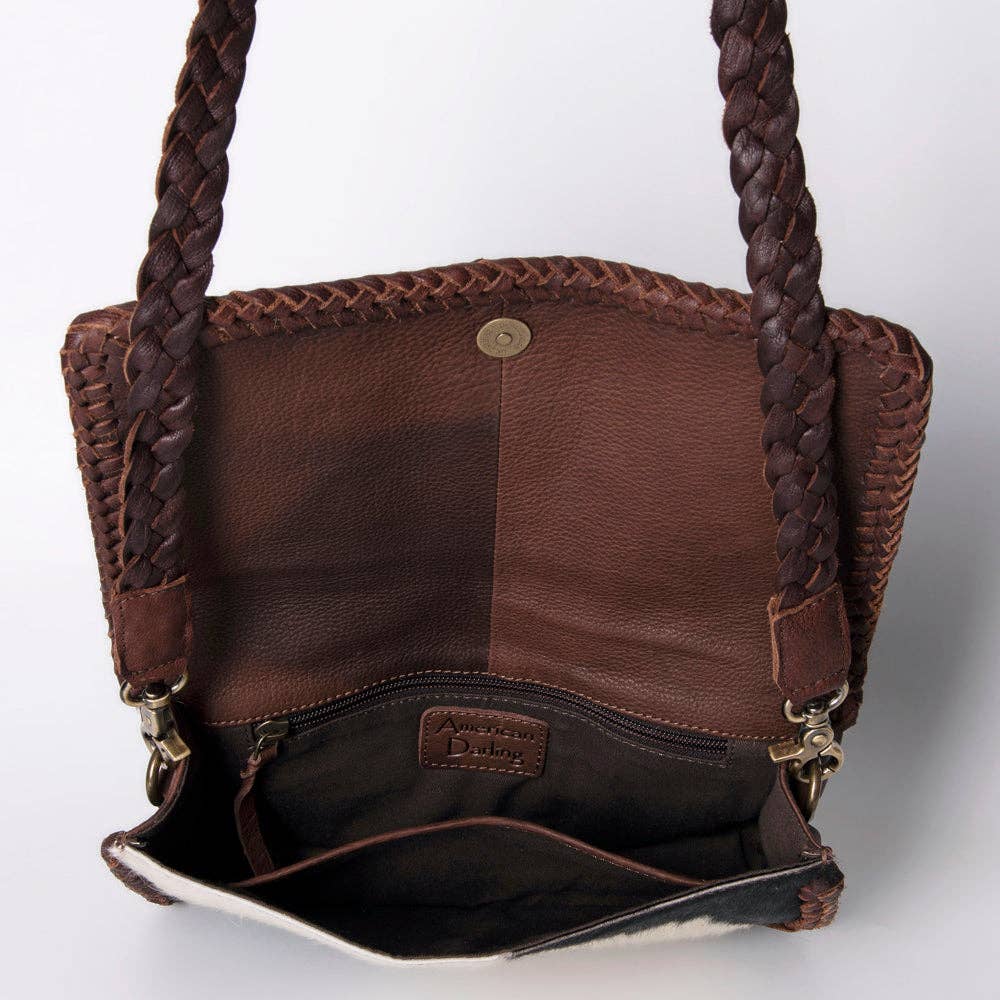 Cowhide Turquoise Concho Wallet - Braided Leather Western Bag