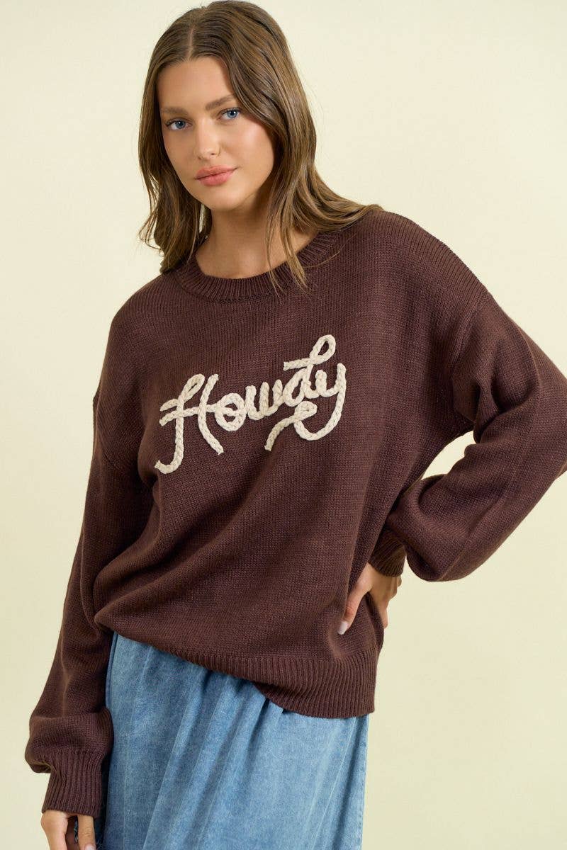 HOWDY' EMBROIDERED ROUND NECK OVERSIZED SWEATER -43995T-4