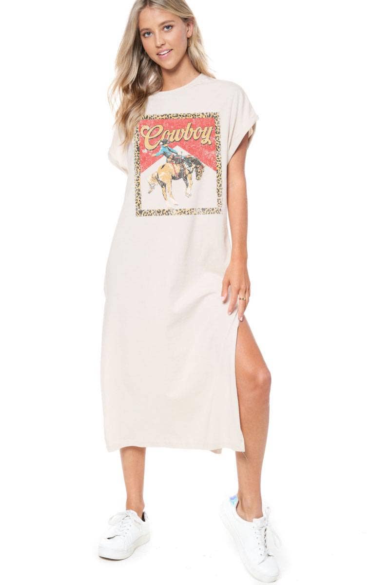 Western Cowboy Leopard Frame Graphic Maxi Dress Top