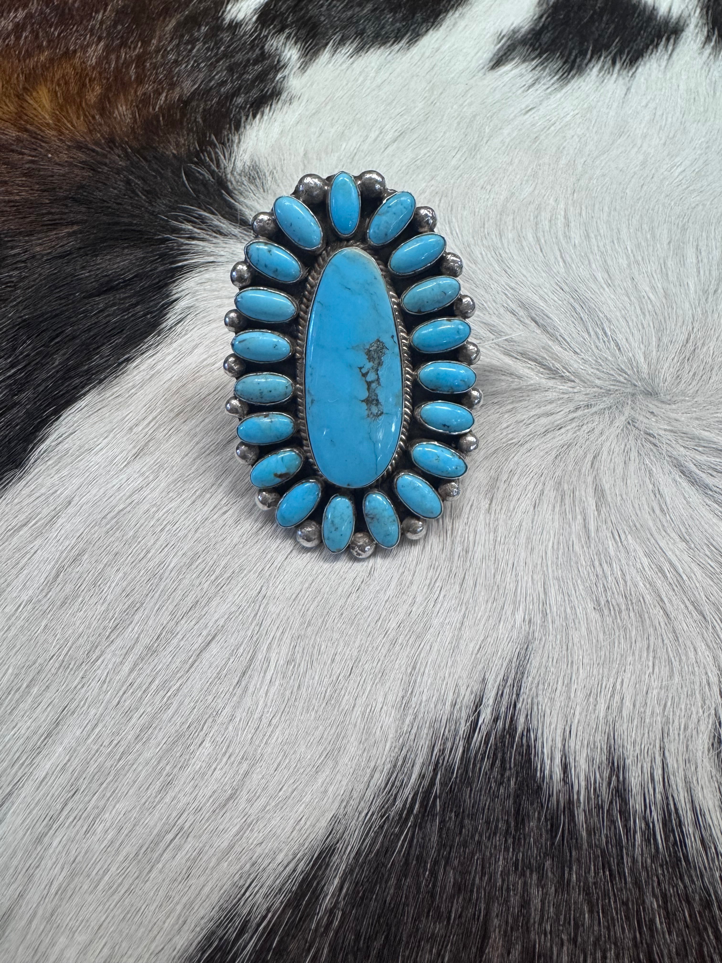 Turquoise & SS Adjustable Ring