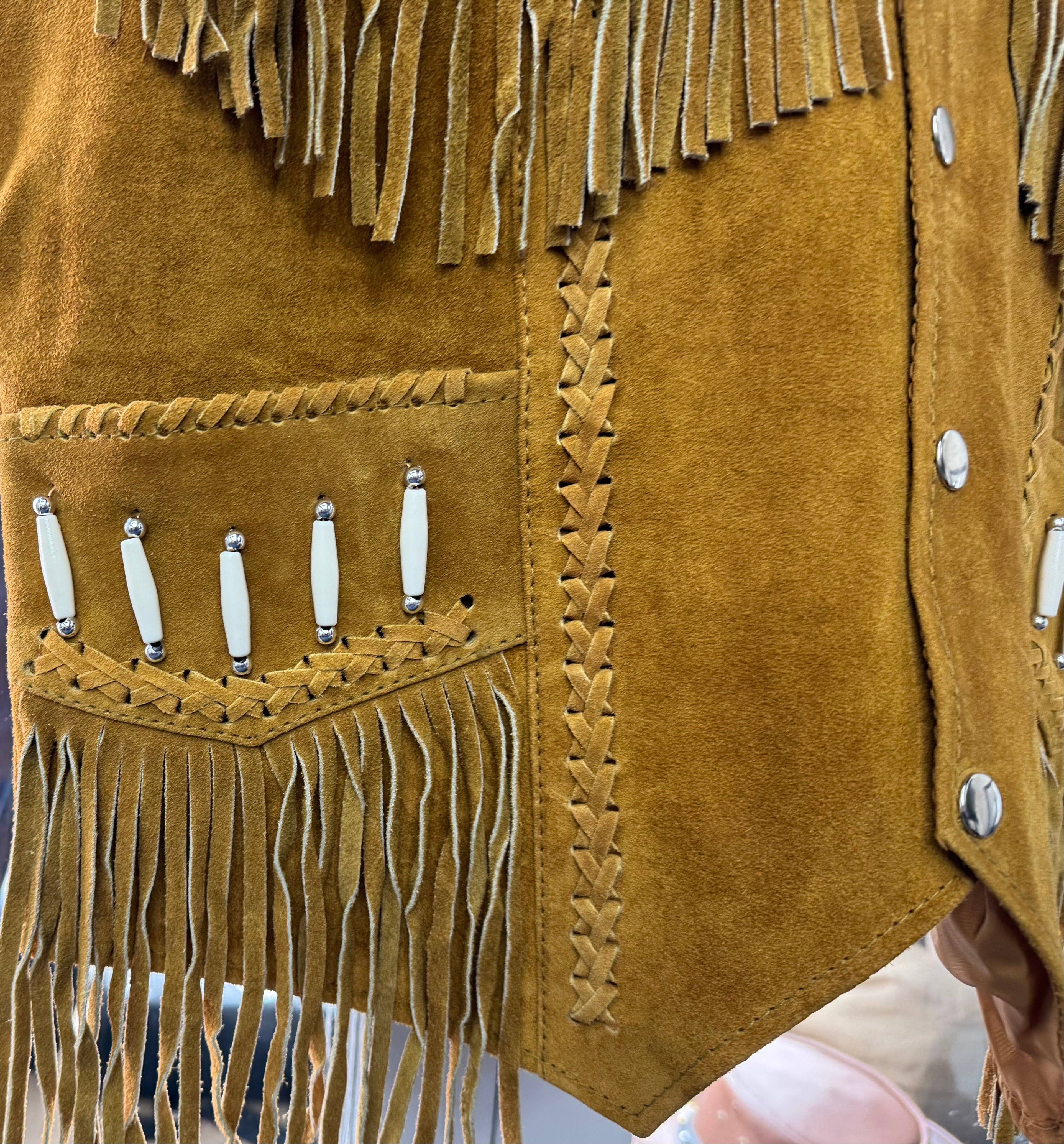 Suede Leather Vest with Fringes  waistcoat with beaded