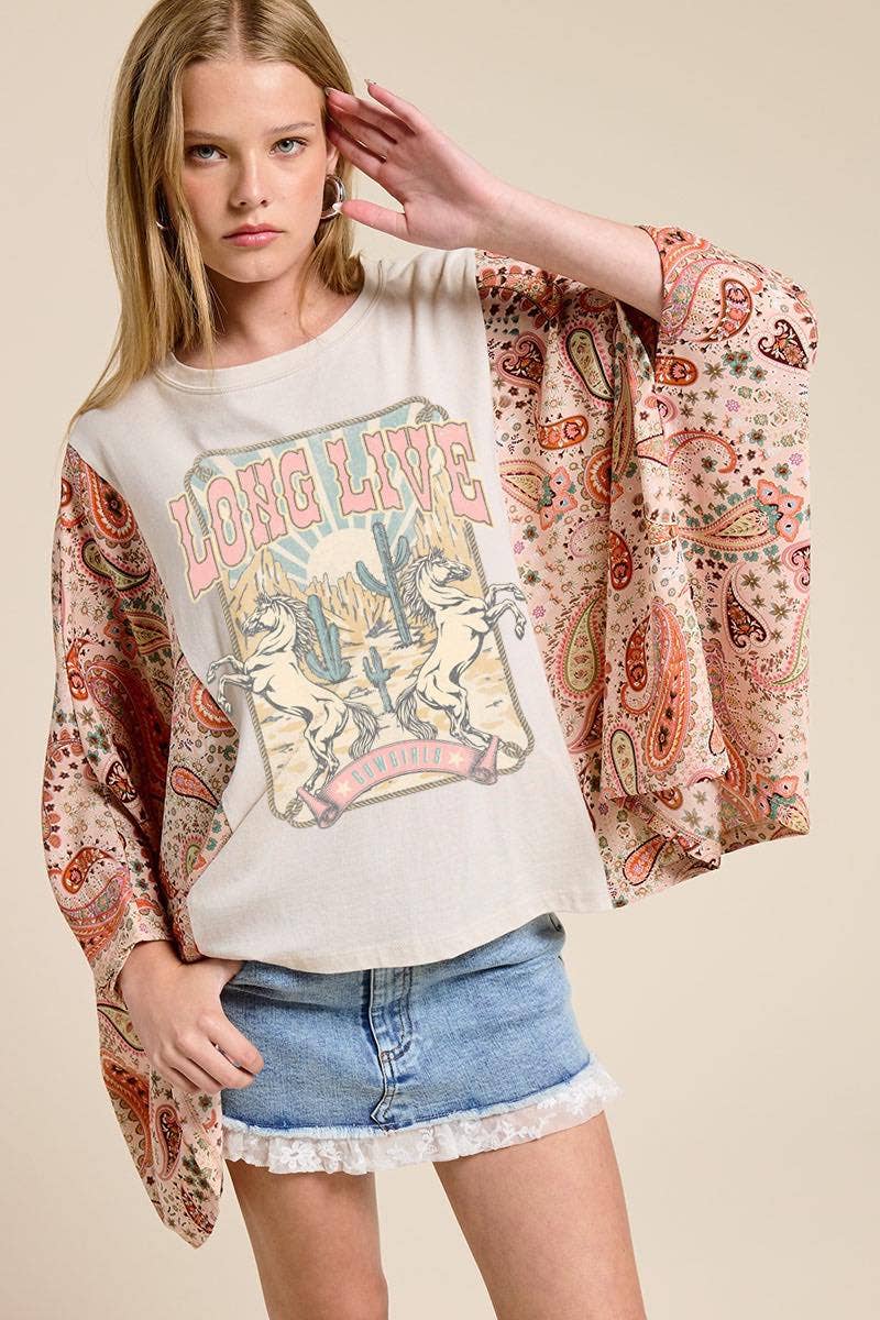 Long Live Cowgirls Vintage Kaftan Graphic Top