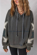 Star Patchwork Contrast Stitching Kangaroo Pocket Hoodie