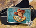 Kick Up Dust Cowgirl Retro Western Belt Buckle