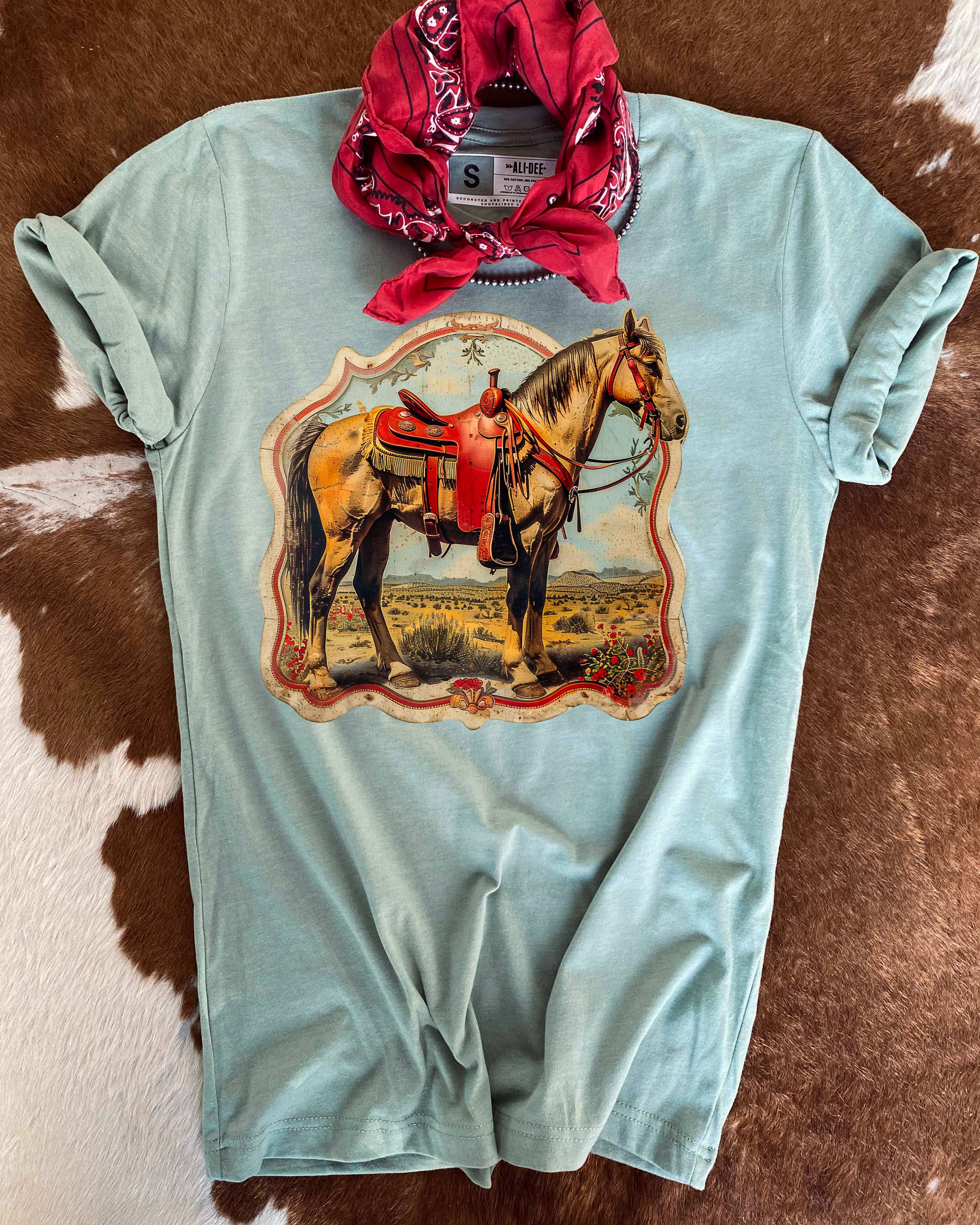 Fancy Horse Western Graphic T-Shirt - Sage
