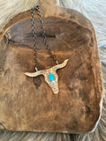 NA SS Navajo Handmade Turquoise Longhorn Necklace 18”