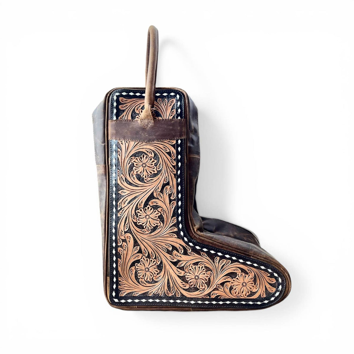 Tooled leather boots travel bag 